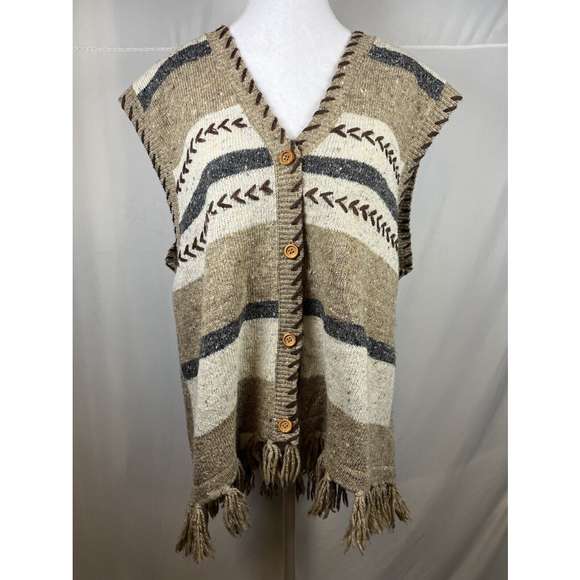 Vintage Westbound Sweater Vest Womens 1X Wool Blend Brown Tan Tasseled Button Up - Picture 13 of 15